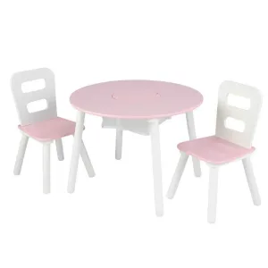 KidKraft Round Storage Table & 2 Chair Set – White & Pink